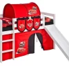 Lit Mezzanine Blanc Avec Toboggan Et Rideau Rouge Disney Cars 90x190 Cm