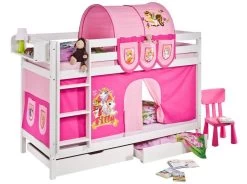 Lit Superposable Blanc Et Rideau Rose Filly 90x190 Cm