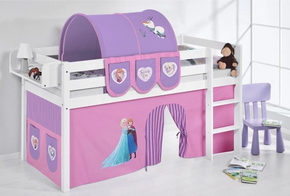 Lit Surélevé Blanc Laqué Rideau Princesses 90x190cm – Image 5