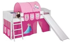 Lit Surélevé Blanc Laqué Toboggan IDA - Rideau Princesses