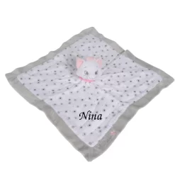 Disney Marie Le Chat Doudou Plat Lange Blanc Gris étoile