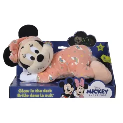 Disney Minnie La Souris Peluche Couchée Rose Luminescente 30 Cm