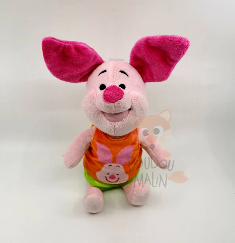 Disney - Porcinet Le Cochon - Peluche Pyjama Orange Vert 25 Cm