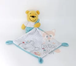Disney - Winnie L'ourson - Doudou Mouchoir Blanc Bleu 25 Cm